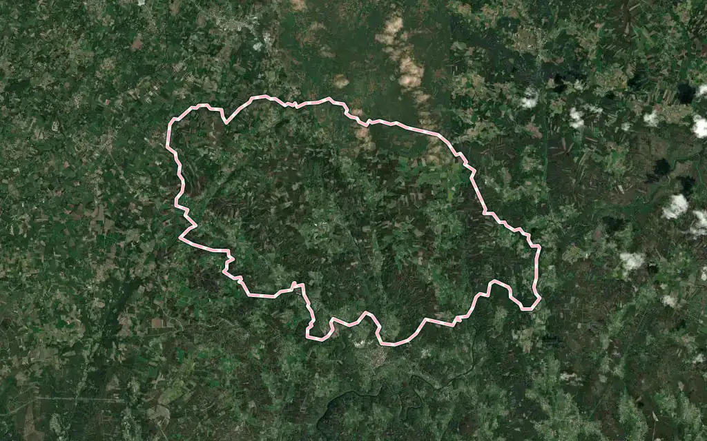 Vista satélite de A Baña con su contorno administrativo