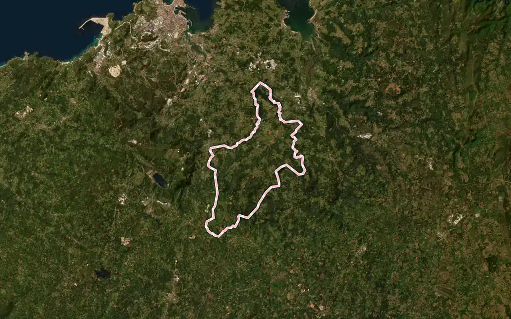 Vista satélite de Abegondo con su contorno administrativo
