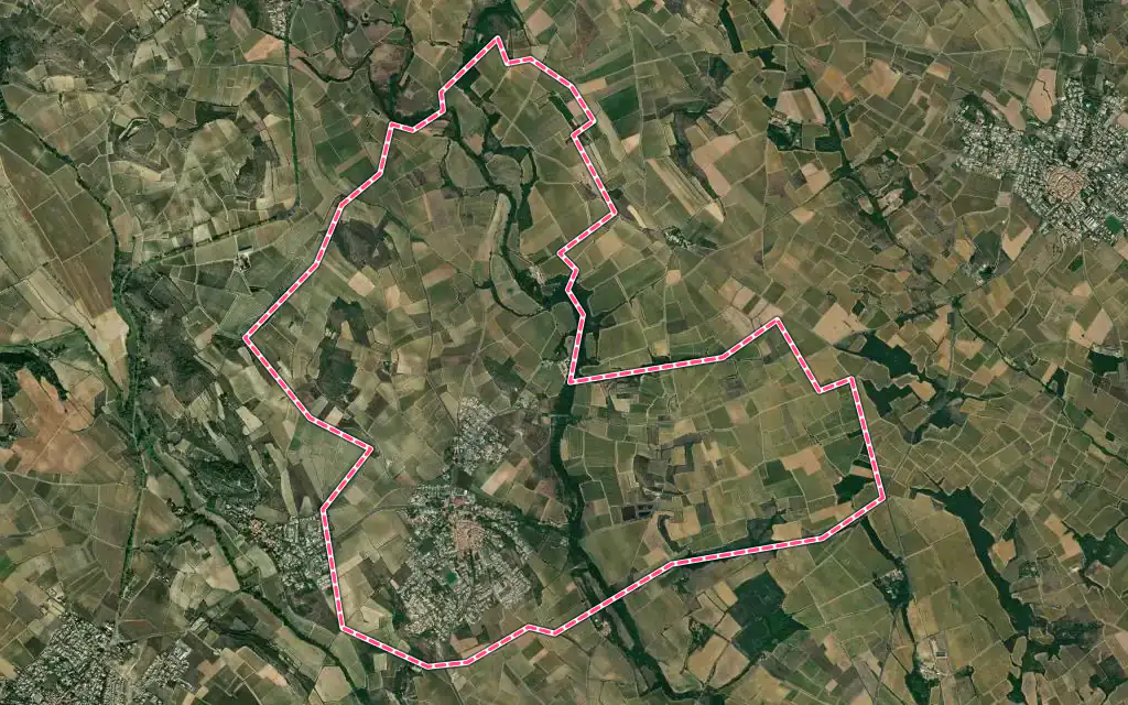 Vue satellite de Abeilhan avec ses contours administratifs