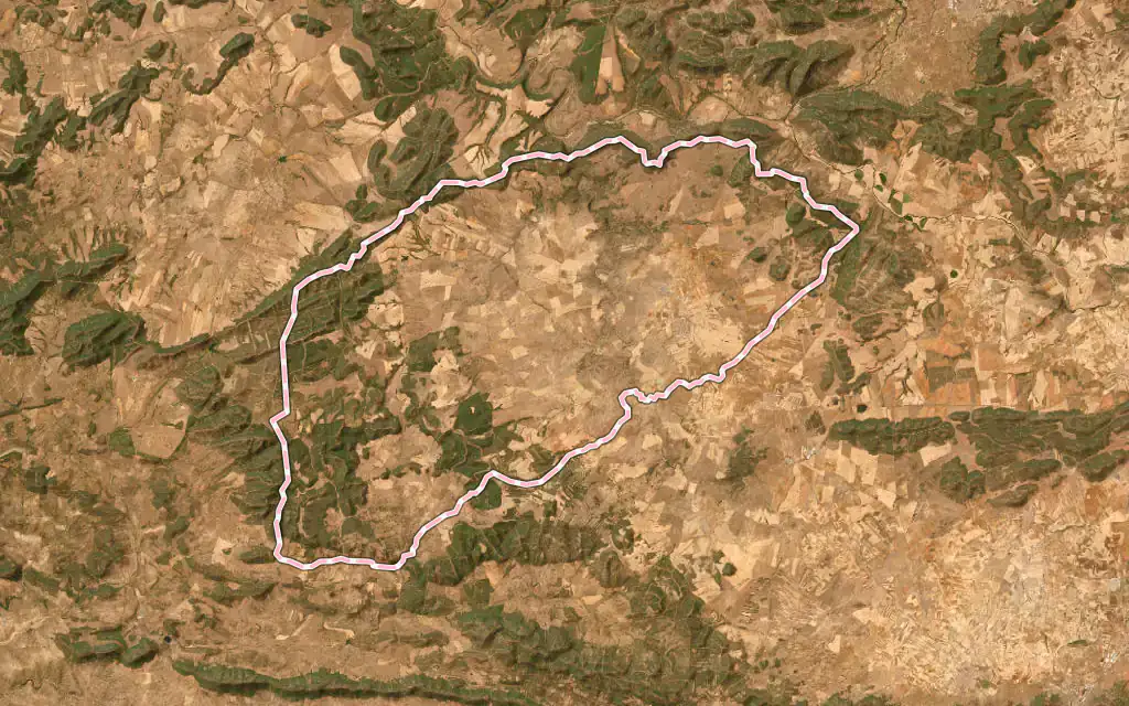 Vista satélite de Abenójar con su contorno administrativo
