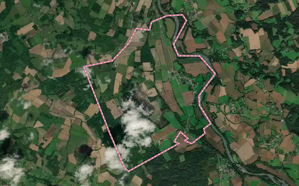 Vue satellite de Abitain avec ses contours administratifs