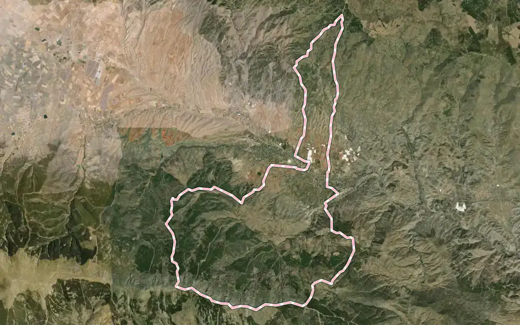 Vista satélite de Abrucena con su contorno administrativo