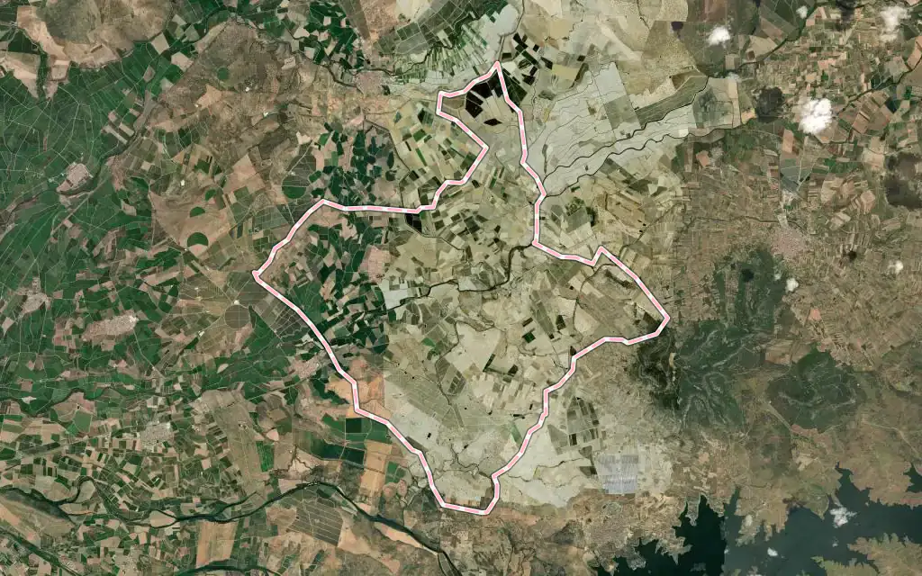 Vista satélite de Acedera con su contorno administrativo