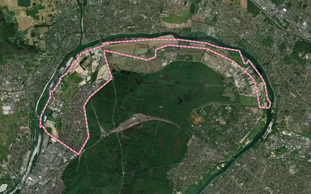 Vue satellite de Achères avec ses contours administratifs