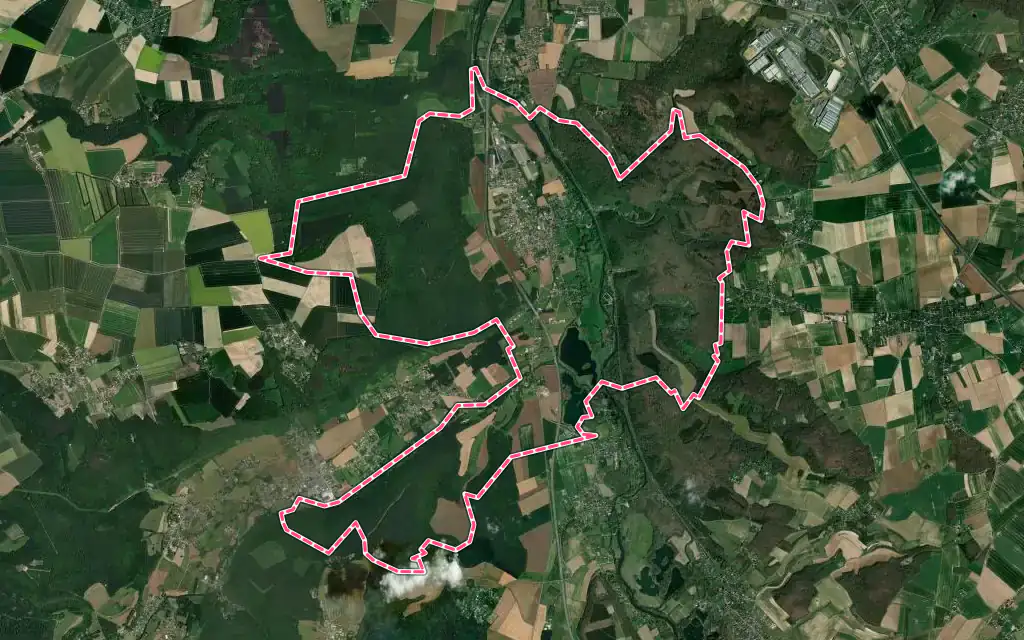 Vue satellite de Acquigny avec ses contours administratifs