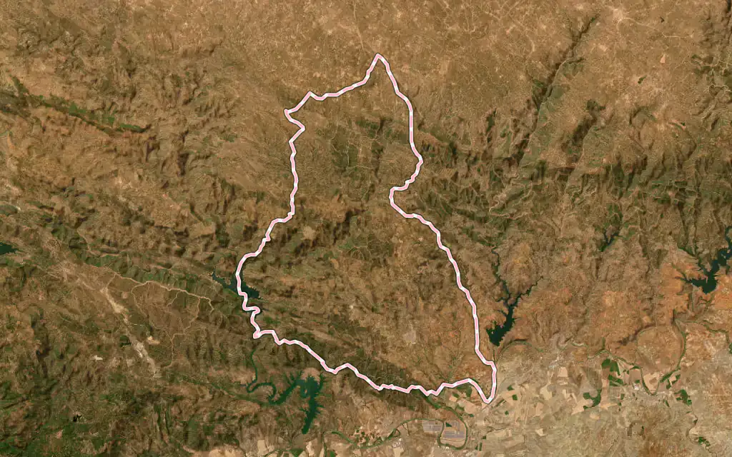 Vista satélite de Adamuz con su contorno administrativo