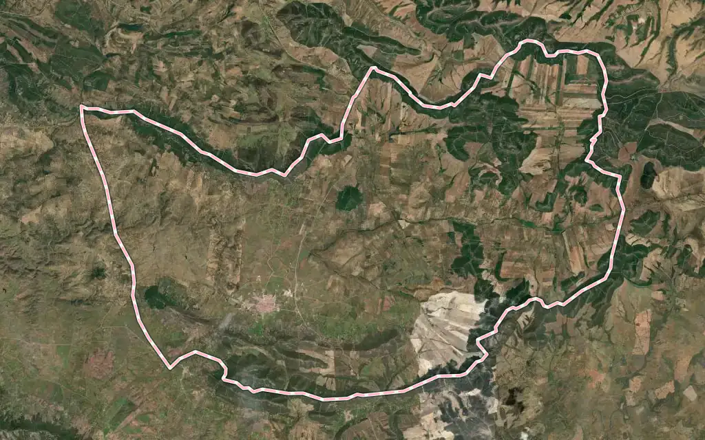 Vista satélite de Agudo con su contorno administrativo