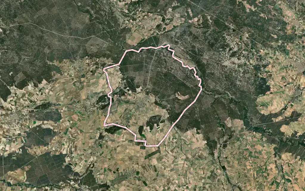 Vista satélite de Aguilafuente con su contorno administrativo