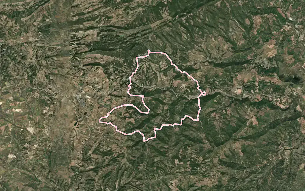 Vista satélite de Aguilar de Segarra con su contorno administrativo