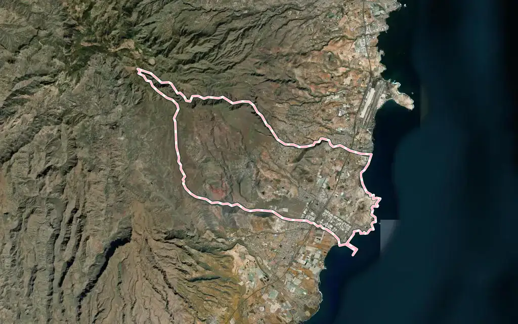 Vista satélite de Agüimes con su contorno administrativo