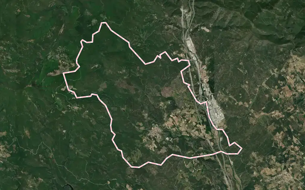 Vista satélite de Agullana con su contorno administrativo