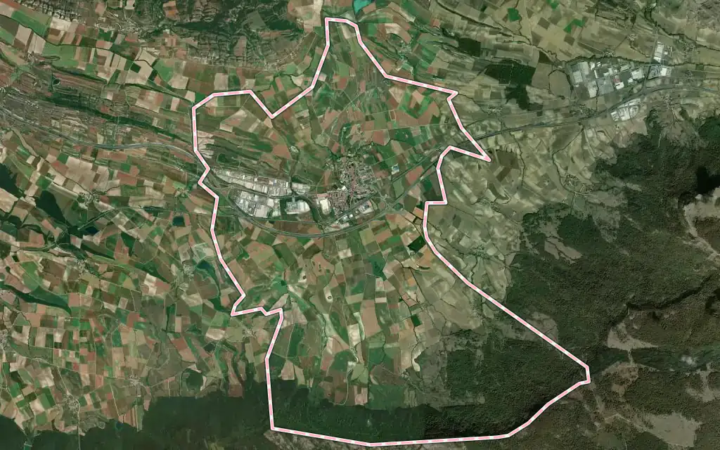 Vista satélite de Agurain / Salvatierra con su contorno administrativo
