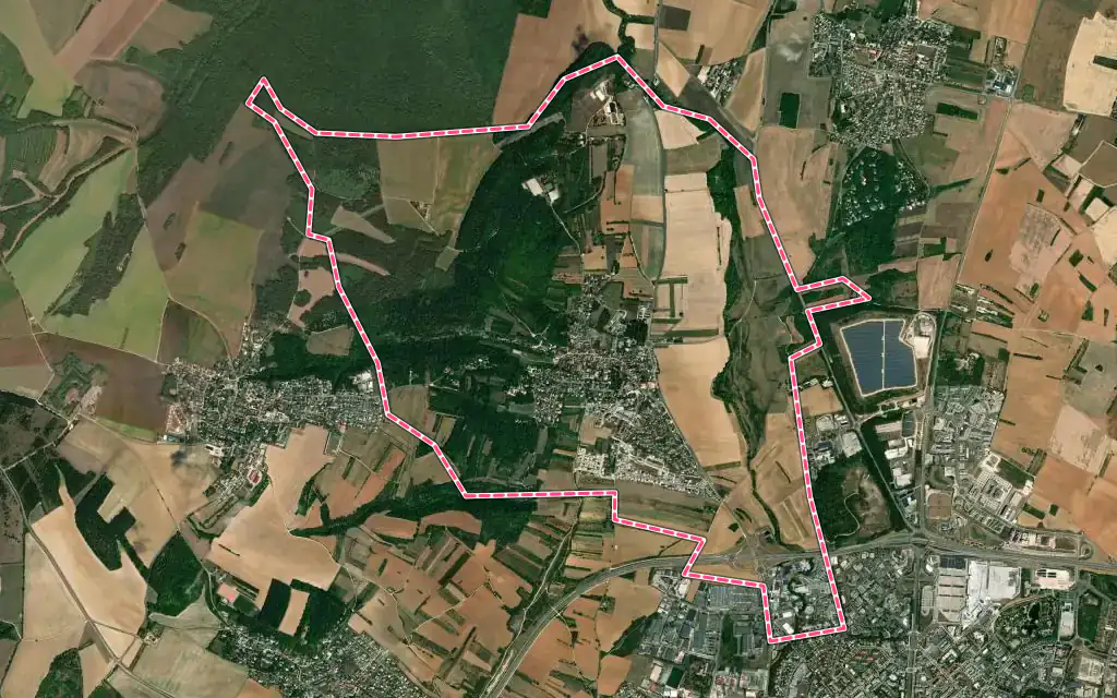 Vue satellite de Ahuy avec ses contours administratifs