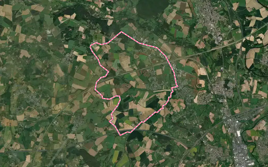 Vue satellite de Aigné avec ses contours administratifs
