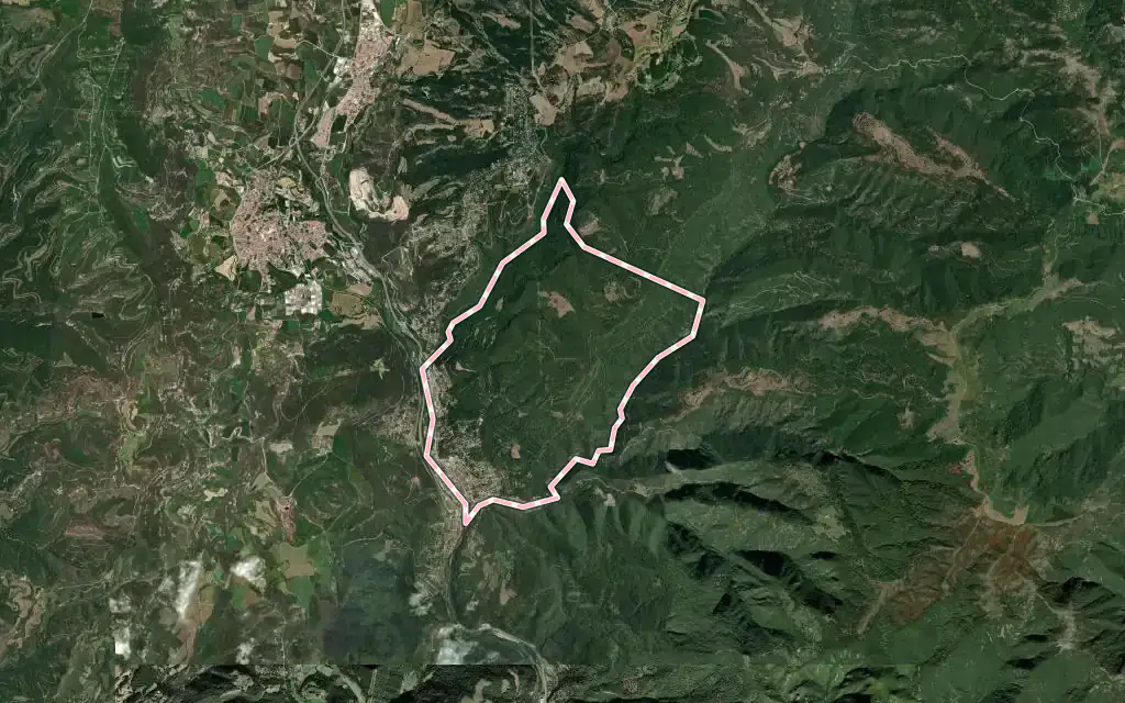 Vista satélite de Aiguafreda con su contorno administrativo