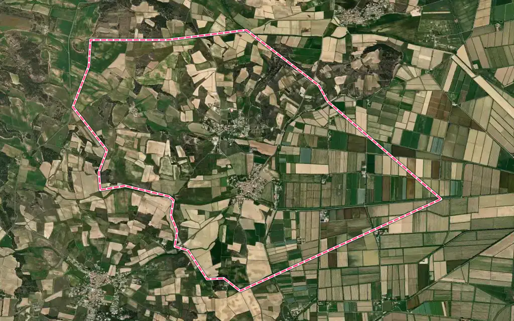 Vue satellite de Aigues-Vives avec ses contours administratifs