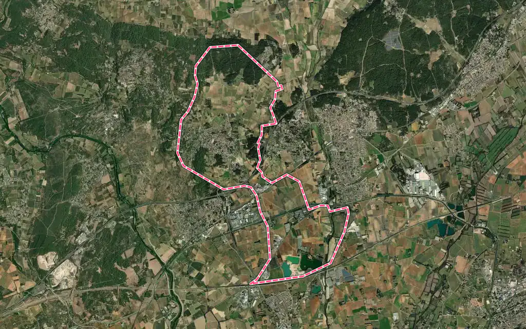Vue satellite de Aigues-Vives avec ses contours administratifs