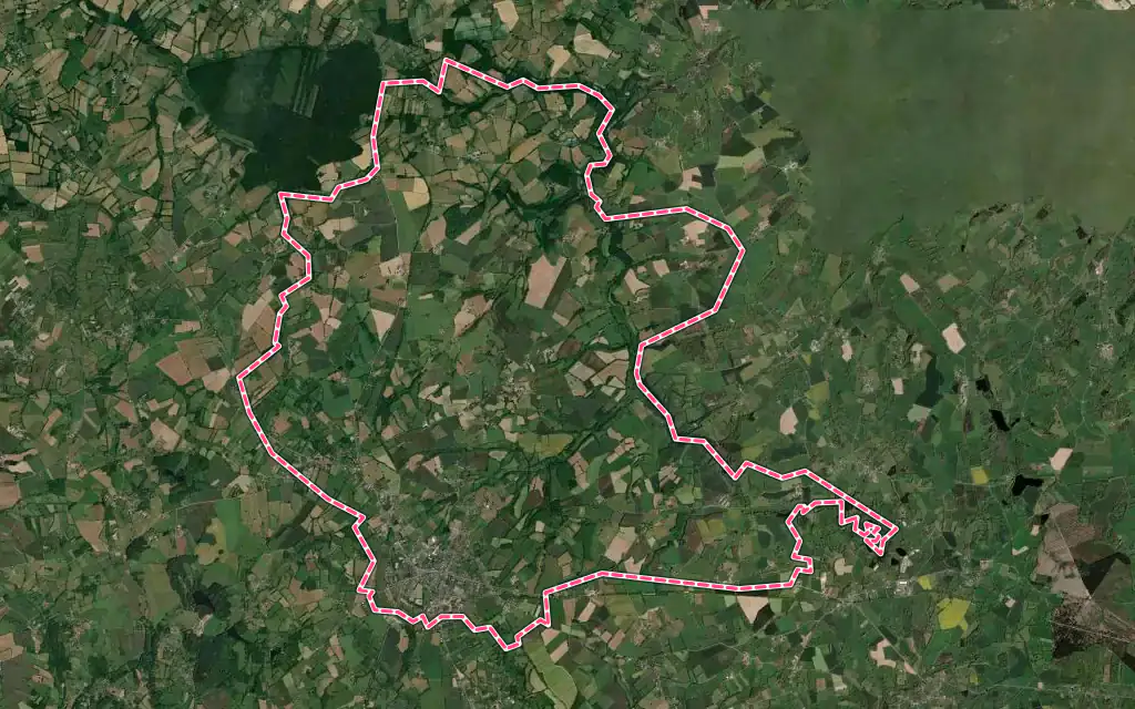 Vue satellite de Aigurande avec ses contours administratifs