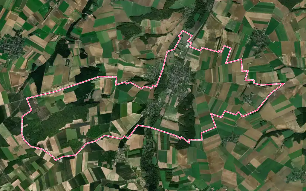 Vue satellite de Ailly-sur-Noye avec ses contours administratifs