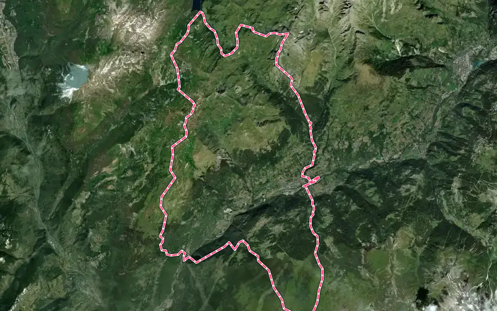 Vue satellite de Aime-la-Plagne avec ses contours administratifs