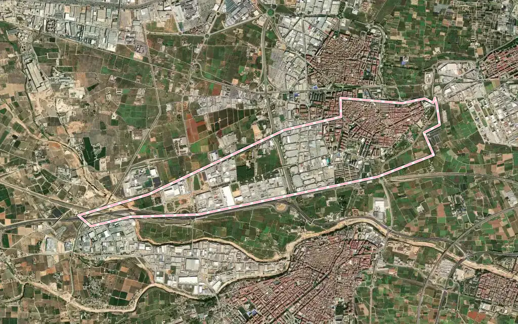 Vista satélite de Alaquàs con su contorno administrativo
