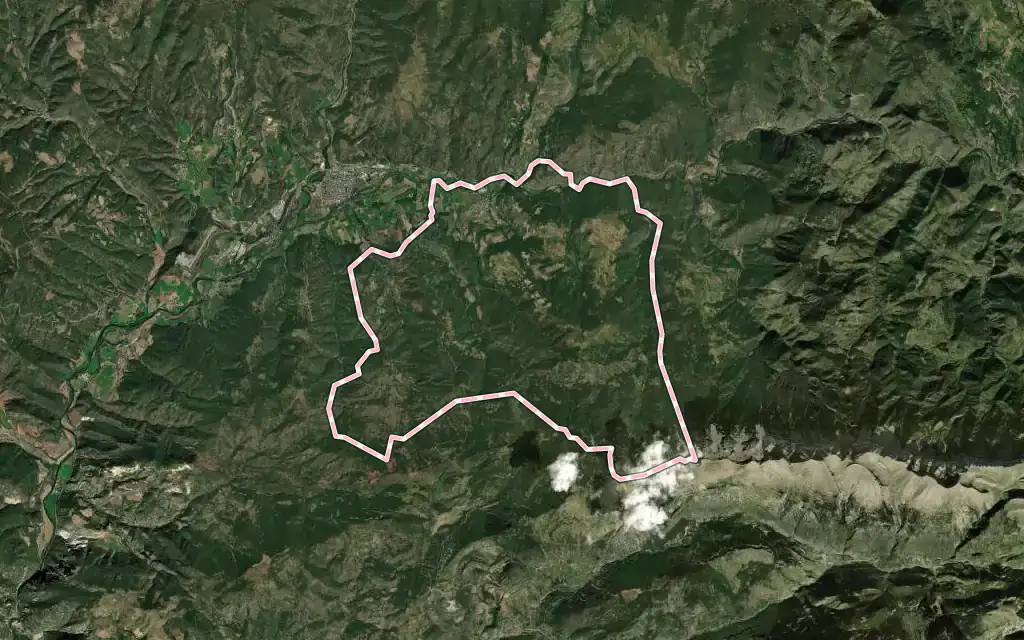 Vista satélite de Alàs i Cerc con su contorno administrativo