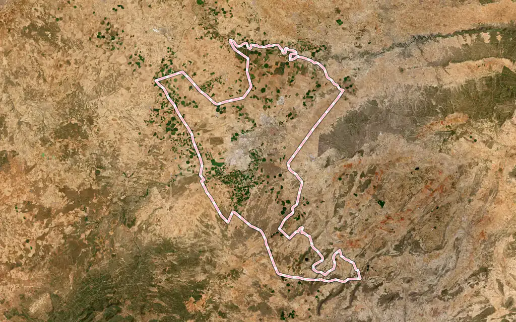 Vista satélite de Albacete con su contorno administrativo
