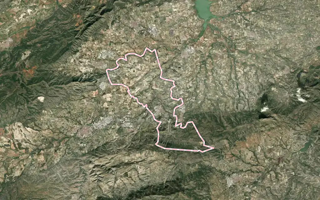 Vista satélite de Albaida con su contorno administrativo
