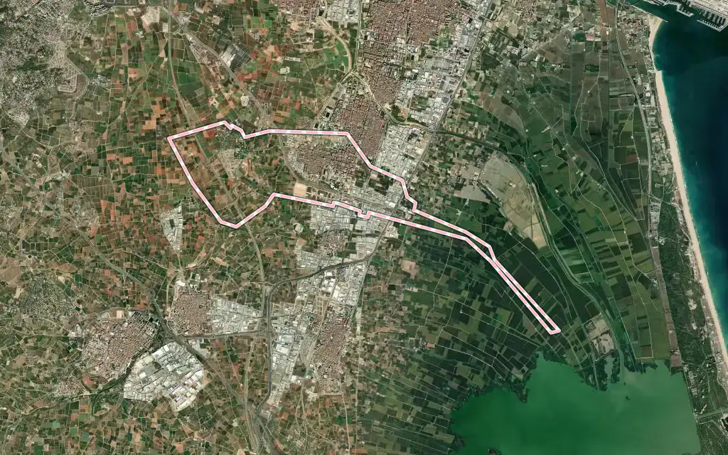 Vista satélite de Albal con su contorno administrativo