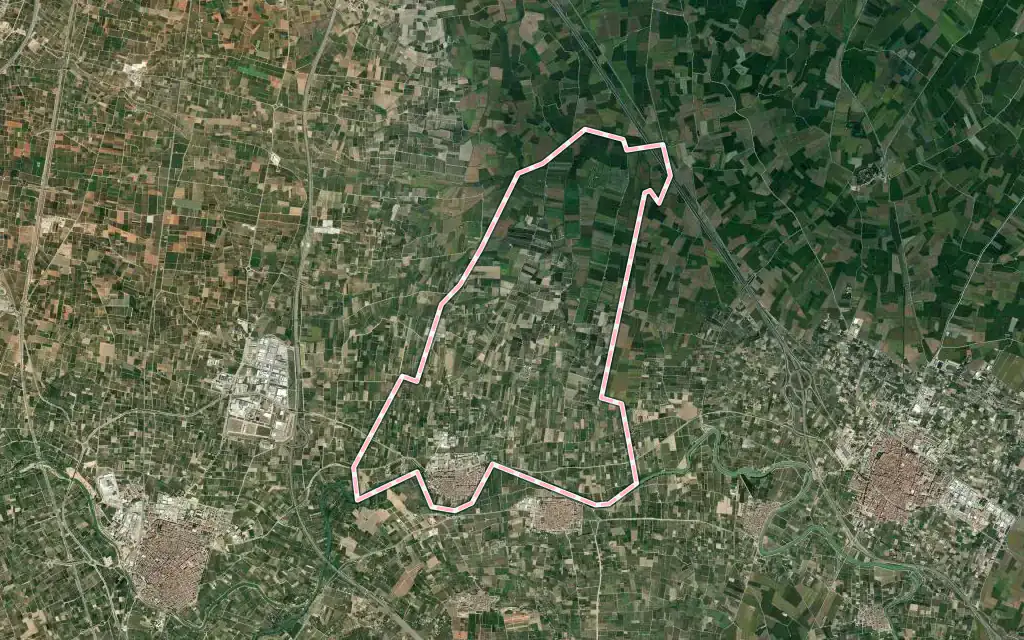 Vista satélite de Albalat de la Ribera con su contorno administrativo