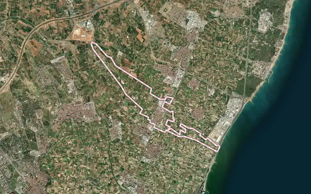 Vista satélite de Albalat dels Sorells con su contorno administrativo