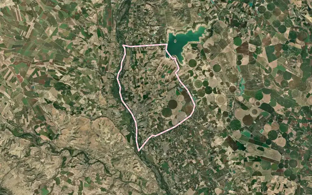 Vista satélite de Albalate de Cinca con su contorno administrativo