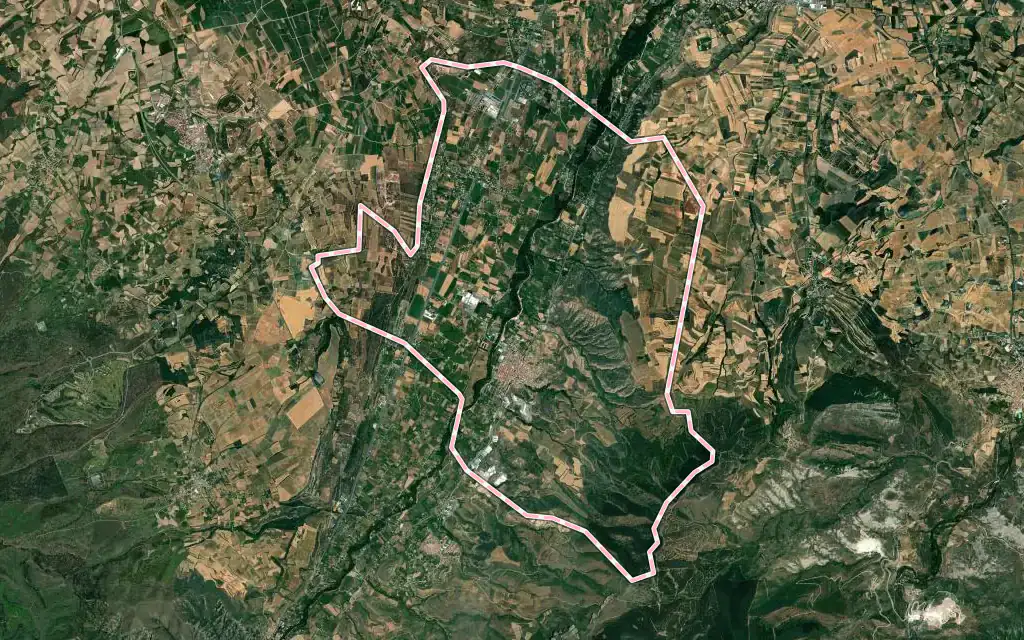Vista satélite de Albelda de Iregua con su contorno administrativo