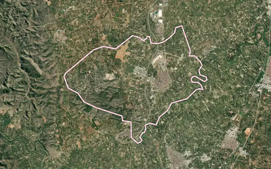 Vista satélite de Alberic con su contorno administrativo