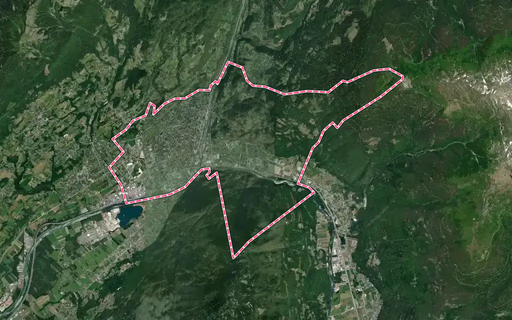 Vue satellite de Albertville avec ses contours administratifs