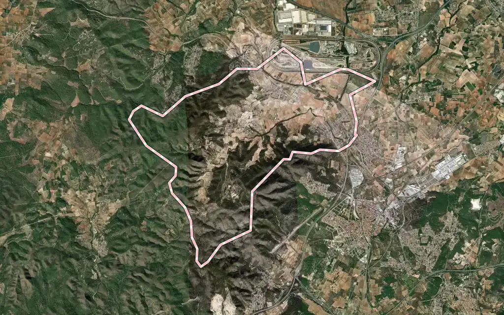 Vista satélite de Albinyana con su contorno administrativo