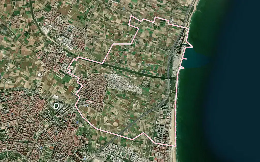 Vista satélite de Alboraia / Alboraya con su contorno administrativo
