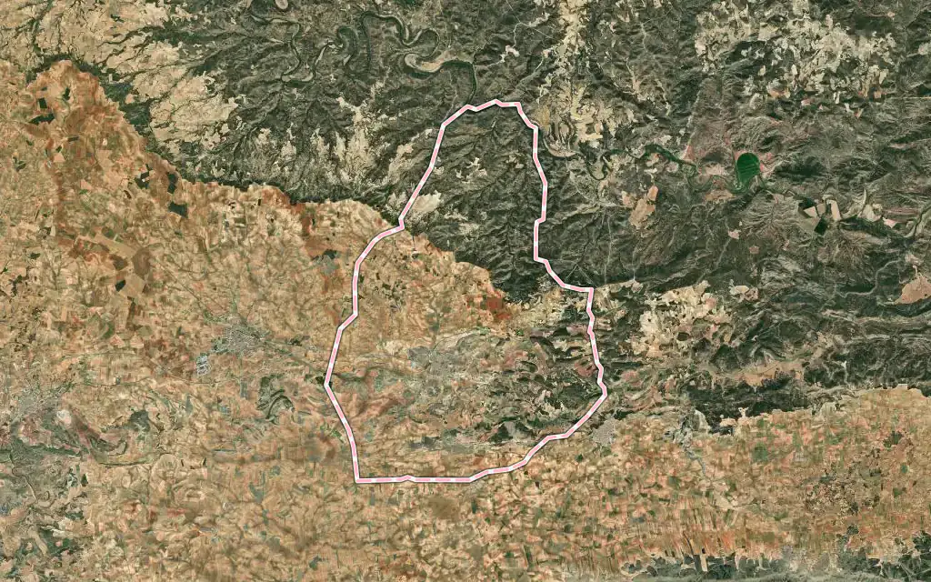 Vista satélite de Alborea con su contorno administrativo