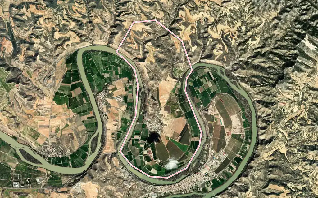 Vista satélite de Alborge con su contorno administrativo