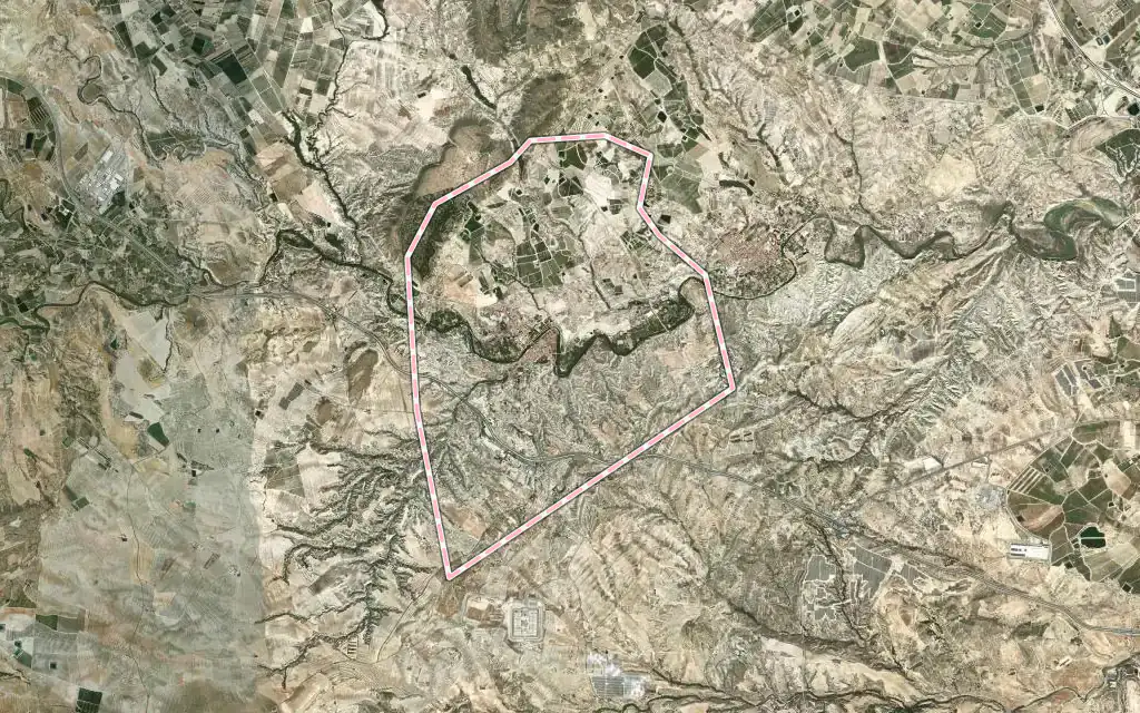 Vista satélite de Albudeite con su contorno administrativo