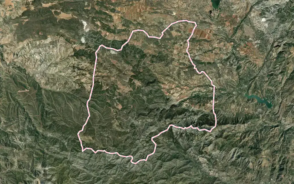 Vista satélite de Albuñuelas con su contorno administrativo
