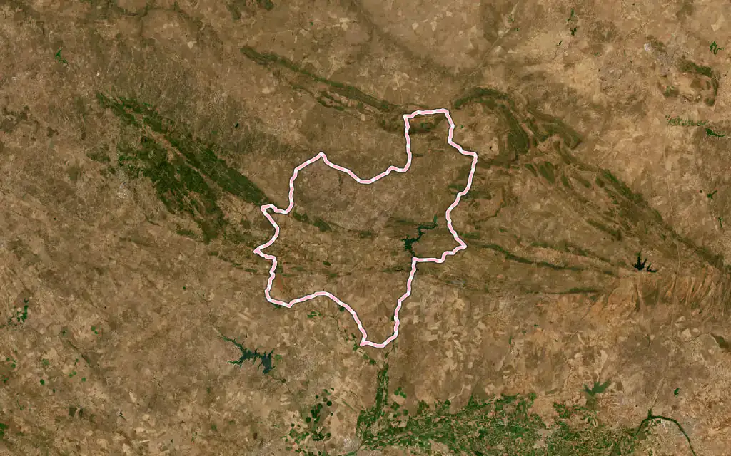 Vista satélite de Alburquerque con su contorno administrativo