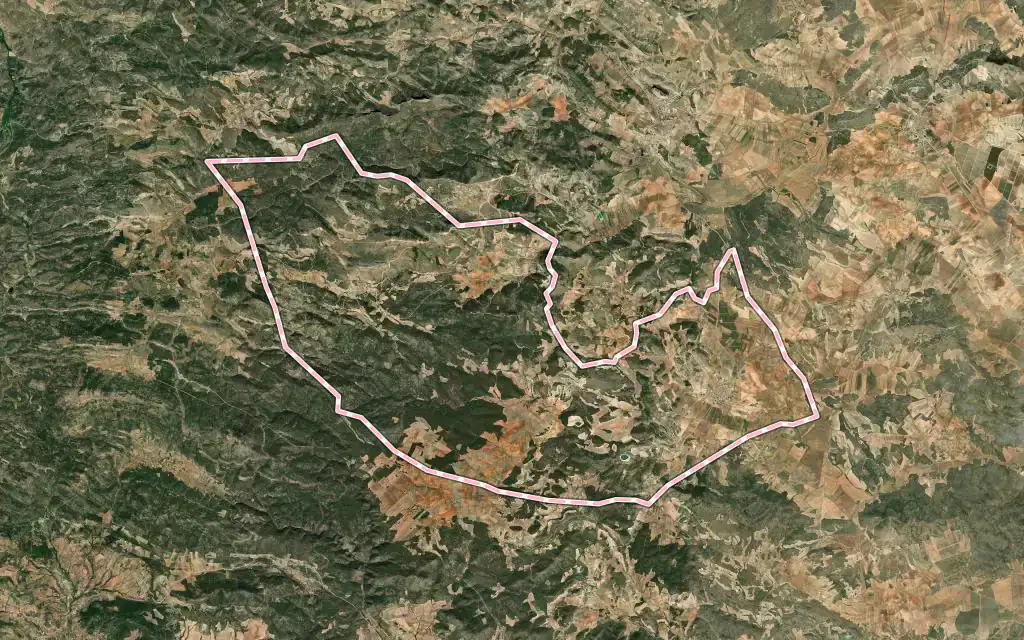 Vista satélite de Alcadozo con su contorno administrativo