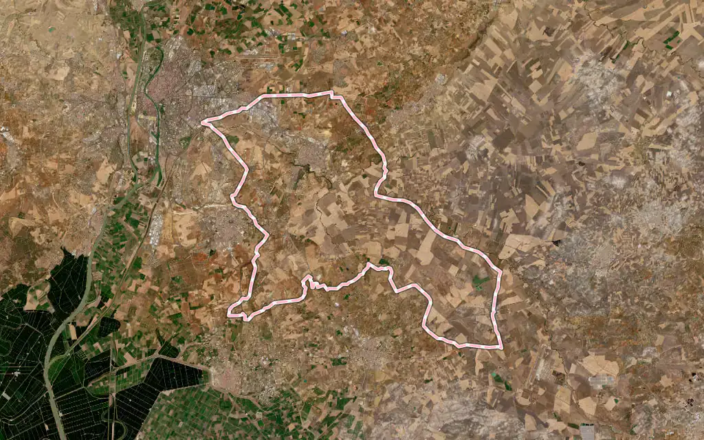 Vista satélite de Alcalá de Guadaira con su contorno administrativo