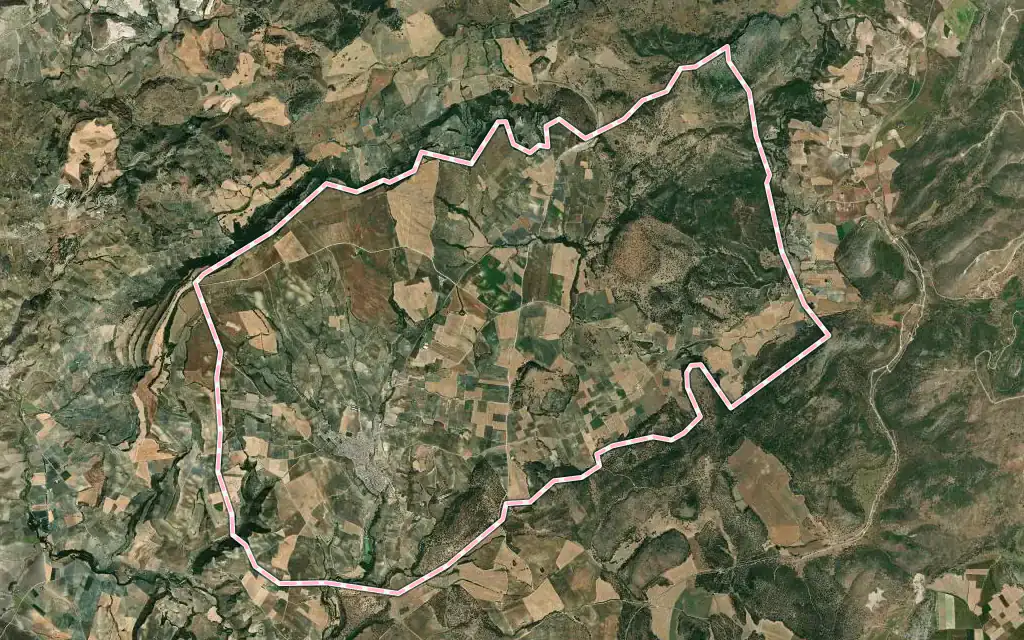Vista satélite de Alcalá del Valle con su contorno administrativo