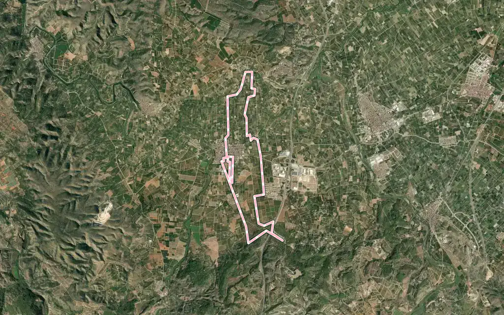 Vista satélite de Alcàntera de Xúquer con su contorno administrativo