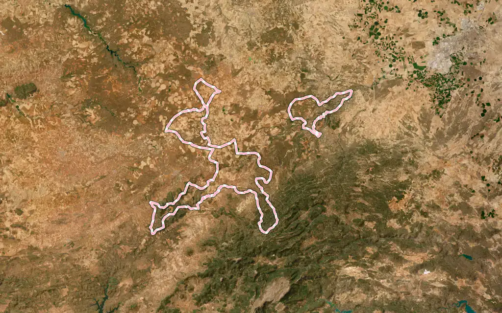 Vista satélite de Alcaraz con su contorno administrativo
