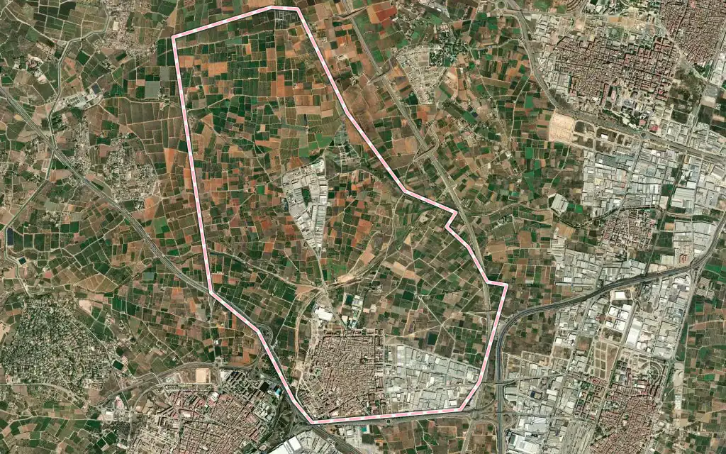 Vista satélite de Alcàsser con su contorno administrativo