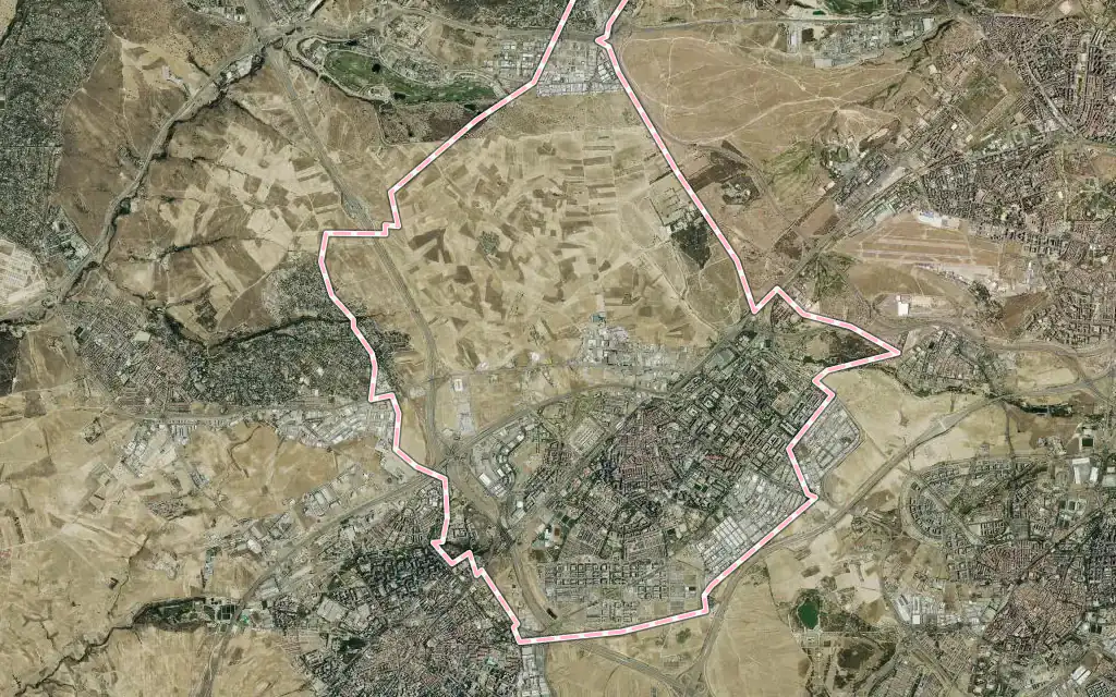 Vista satélite de Alcorcón con su contorno administrativo