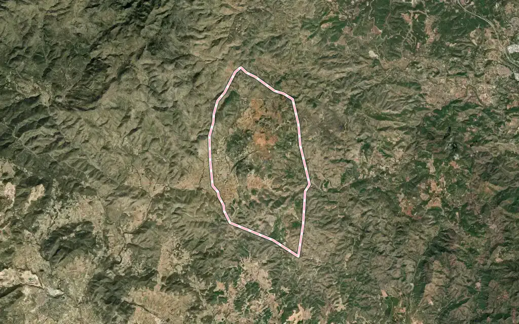 Vista satélite de Alcublas con su contorno administrativo